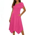 thumbnail image 1 of Mujeres Manga Corta Tops Estilo Casual Cuello Redondo Sólido Irregular Doblado Vestido, Vestido de Manga Corta para las Mujeres Falda Primavera Verano Diario, 1 of 7