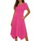 thumbnail image 1 of Mujeres Manga Corta Tops Estilo Casual Cuello Redondo Sólido Irregular Doblado Vestido, Vestido de Manga Corta para las Mujeres Falda Primavera Verano Diario, 1 of 7