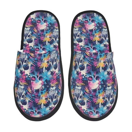 Balery cool Skull colorful Slient Indoor Furry Fleece Comfort House Shoes Soft Non-Slip Home Shoes Cotton slippers House Slippers-- Large