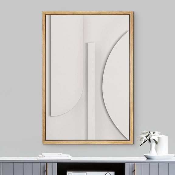 PixonSign Framed Wall Art White Geometric Mid-Century Polygon Landscape Abstract Geometry Paintings Minimalism Modern Art Decor Contemporary Canvas Prints Fine Art for Rooms - 24"x36" Natural