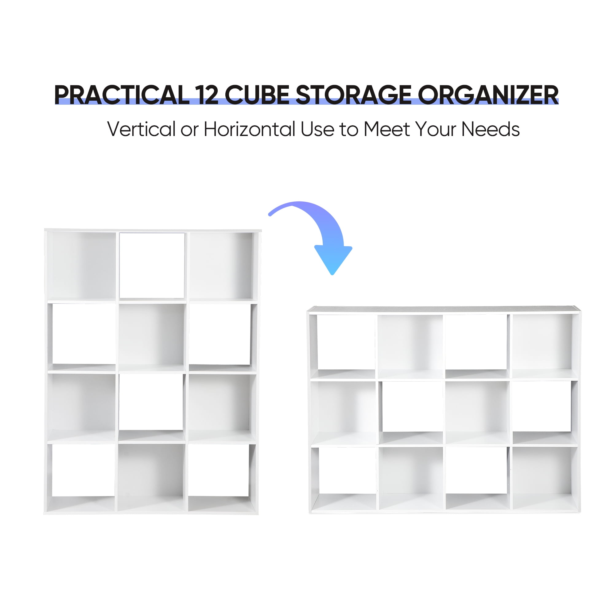 HomGarden 12 Cube Storage Organizer Wood White Bookshelf Cube Bookcase for Home Office