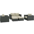 thumbnail image 4 of Modway Sectionnel de Mobilier de Patio Extérieur en Osier Rattan Sojourn, 5 Pcs, Beige, 4 of 7