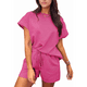 thumbnail image 1 of Conjunto de Pijama de 2 Piezas para Mujer, Color Liso, Cuello Redondo, Informal, de Tela Texturizada, Corta, Color Rosa y Rojo, Talla S, 1 of 7