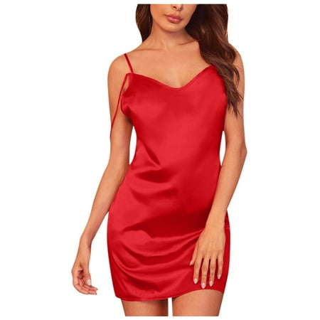 

nsendm Strap Sleepwear Silk Mini Nightdress Neck Cowl Satin Underwear Sexy Women Dress Valentines Lingerie for Women Heart Underwear Red XX-Large