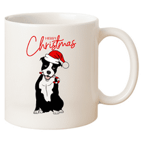 Merry Christmas Dog Mug – 11 oz Ceramic Coffee Cup with Santa Hat & Candy Cane – Holiday Gift