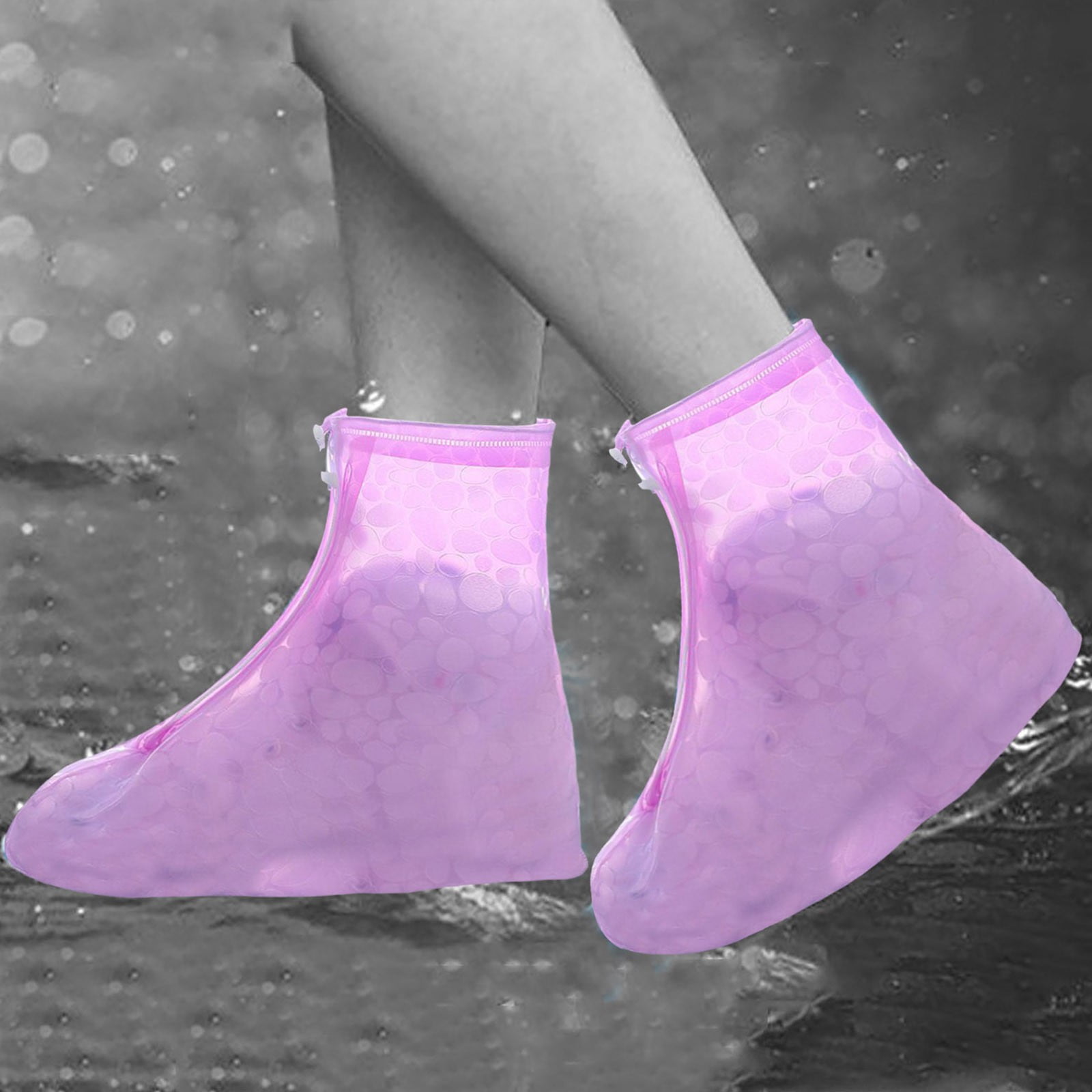 Dot Printed Water Proof Shoes Boot Cover Zipper Rain Shoe Covers