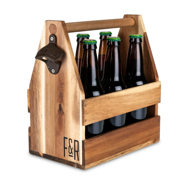 Foster & Rye Acacia Wood Beer 6 pack Carrier, Caddy, Holder, Tote ...