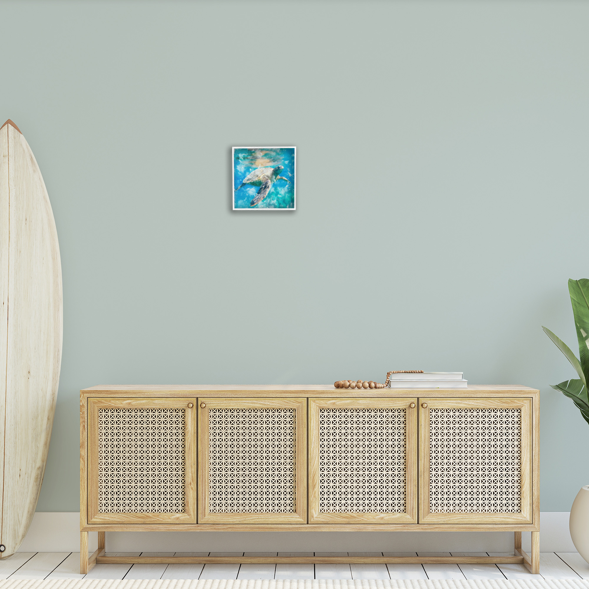 Stupell Industries Aquatic Swimming Sea Turtle Animals & Insects Painting White Framed Art Print Wall Art, 12 x 12