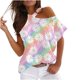 thumbnail image 1 of Mujeres Verano Cuello Redondo Manga Corta Estampado Sin Tirantes Camiseta Tops Blusas Pompotops  hfajkhk129233, 1 of 5