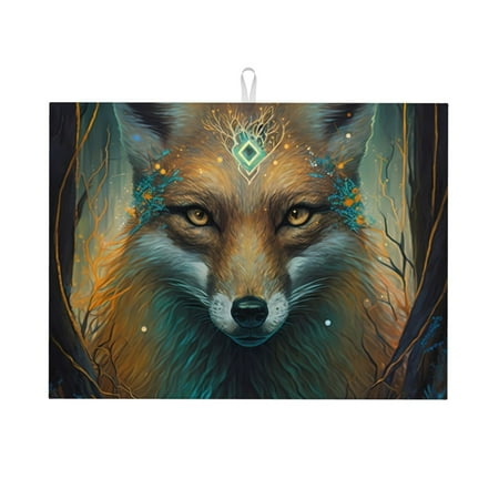 

Kdxio Vintage Pattern Fox for Dish Drying Mat 24*18 inch Absorbent Dish Drainer Kitchen Counter Large Size Dish Drying Pad for Countertops Draining Racks