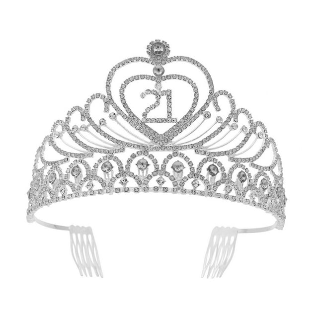 EeaseCA Birthday Party Rhinestone Crystal Tiara Crown Sweet 21 Birthday Tiara (Silver)