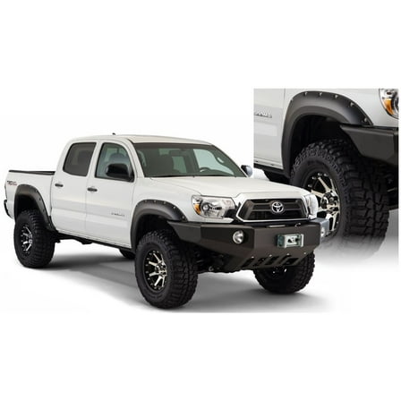 Bushwacker by RealTruck Pocket/Rivet Style Front & Rear Fender Flares | 4-Piece Set, Black, Smooth Finish | 31928-02 | Compatible with 2012-2015 Toyota Tacoma w/ 6.3' Bed