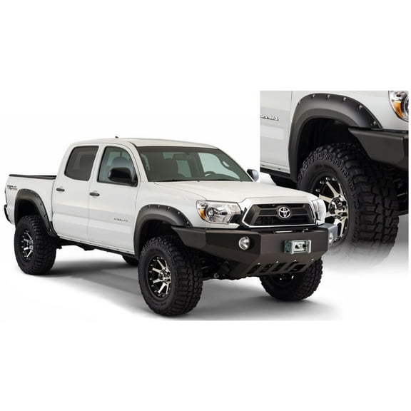 Bushwacker by RealTruck Pocket/Rivet Style Front & Rear Fender Flares | 4-Piece Set, Black, Smooth Finish | 31928-02 | Compatible with 2012-2015 Toyota Tacoma w/ 6.3' Bed