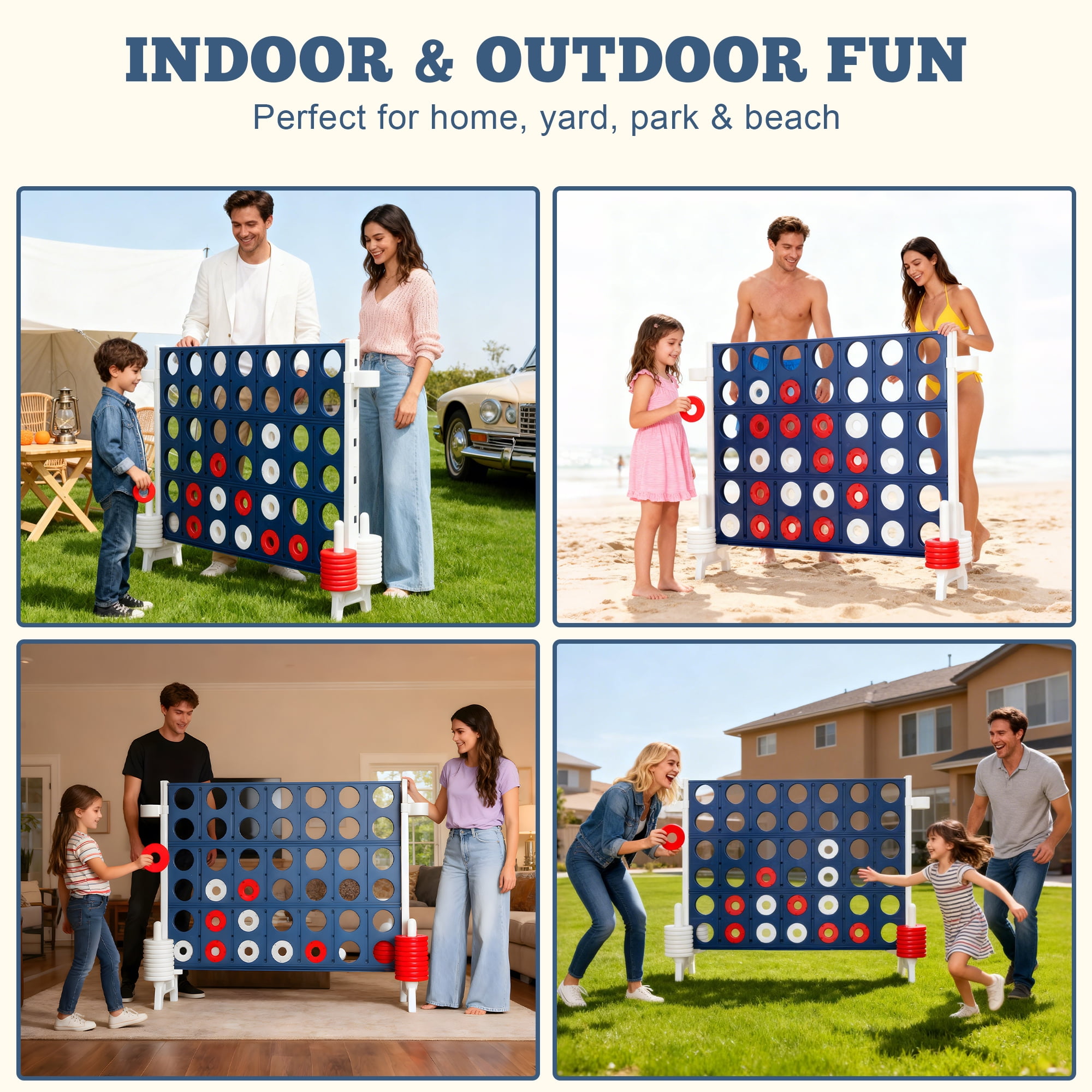 Giant 4-in-a-Row Outdoor Game Set for Kids and Adults, Jumbo 4-to-Score Game for Family Party Games Birthday Gifts