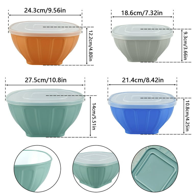 Ktcina Square Salad Bowl with Lid Plastic Cereal Bowl Stackable Snack Bowl  Food Storage Container Set Prep Bowl, 4 Pack 