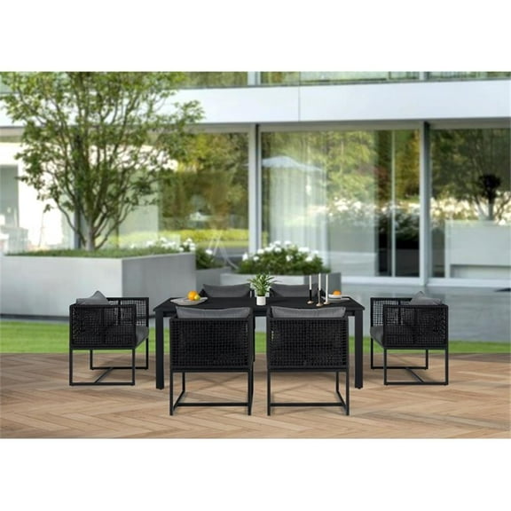 Sardinia Outdoor Aluminum Dining Table and 6 Chairs Set - Black