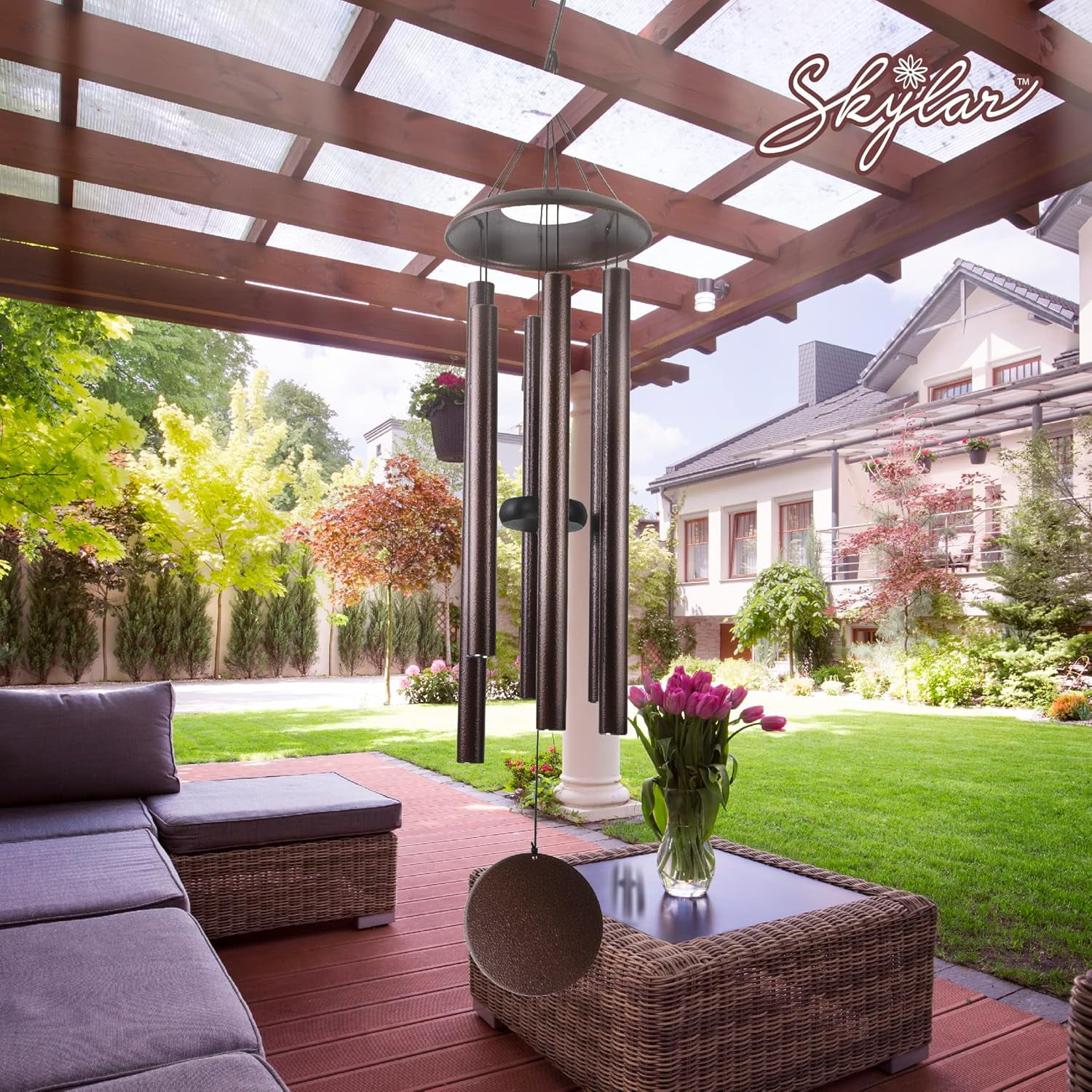 Skylar Aluminum Wind Chimes 38'' WindChimes for Outdoors, Brushed Copper Bells, Garden Patio Lawn Inspirational and Memorial Wind Deck Porch 6 Tuned Deep Tubes for Soothing Rich Sweet Relaxing Tones