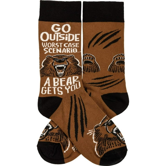 Go Outside Worst Case Scenario A Bear Gets You Funny Socks in Brown | Unisex