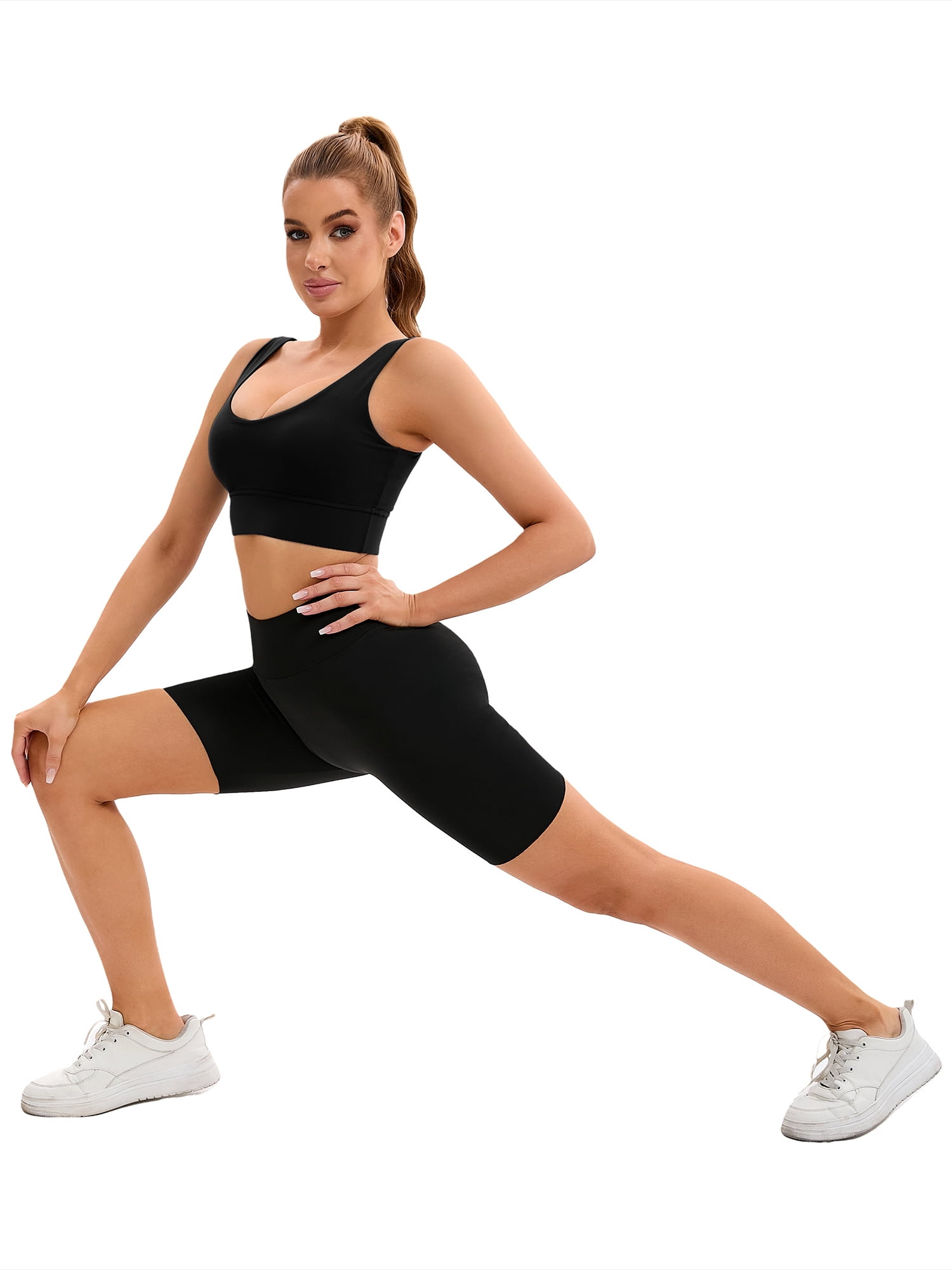 Unique Bargains Women's V-Neck Workout Crop Top Bra U Back Sports Bras M Black