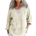 thumbnail image 2 of Babysbule Women's V-Neck Long Sleeve Cotton Linen Top, Lightweight Soft Spring Summer Blouse, Stylish Loose Fit Shirt for Daily Wear, 2 of 5