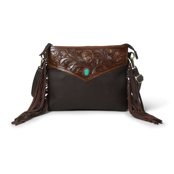 Western Leather Floral Pattern Fringe Purse Shoulder Bag For Women, Cross Body Bag