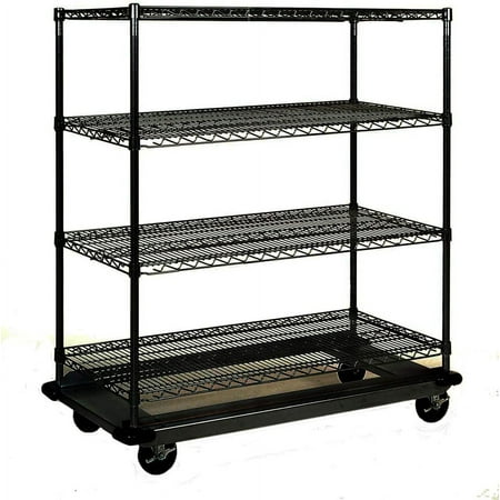 

24 Deep x 48 Wide x 69 High 4 Tier Dolly Base Black Wire Shelf Truck