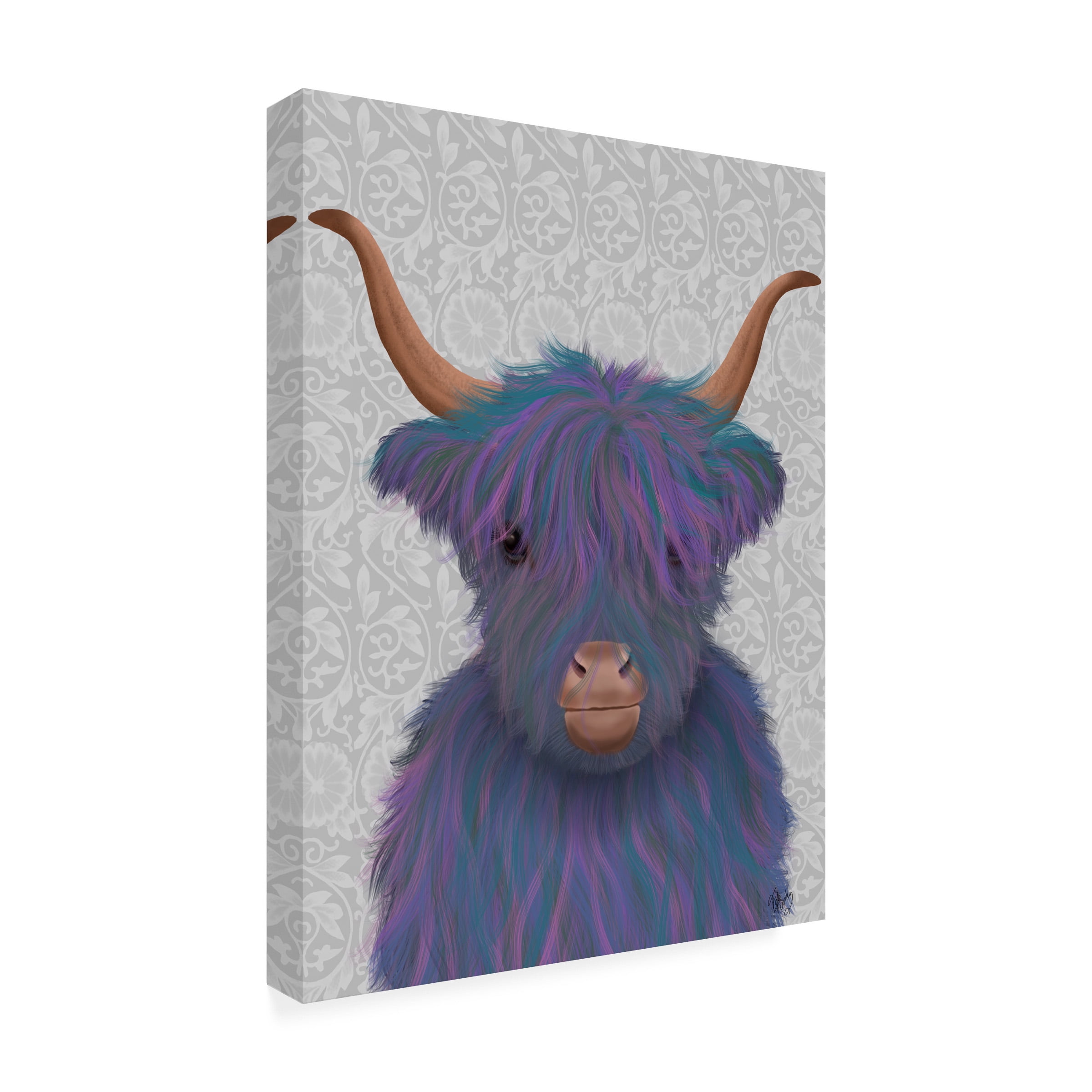 Fab Funky 'Highland Cow 7 Purple Portrait' Canvas Art