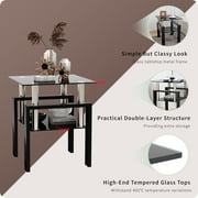 Black Glass End Tables, Small Glass Top End Table, Black Side Table, Square Shape, Tempered Glass Top, Metal Frame, for Living Room Bedroom (All Black, 1Pcs End Table)