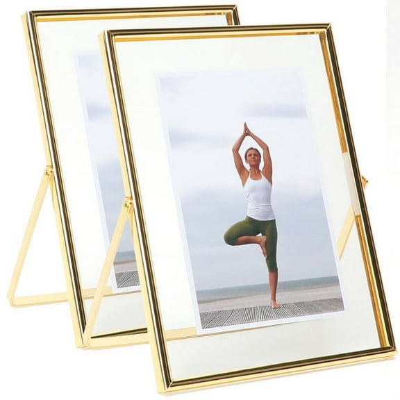 AhaGo 8x10 Gold Floating Frame , 2 Set, for Photo 7x9, 6x8, 5x7, Tabletop Shelf Photo Frame