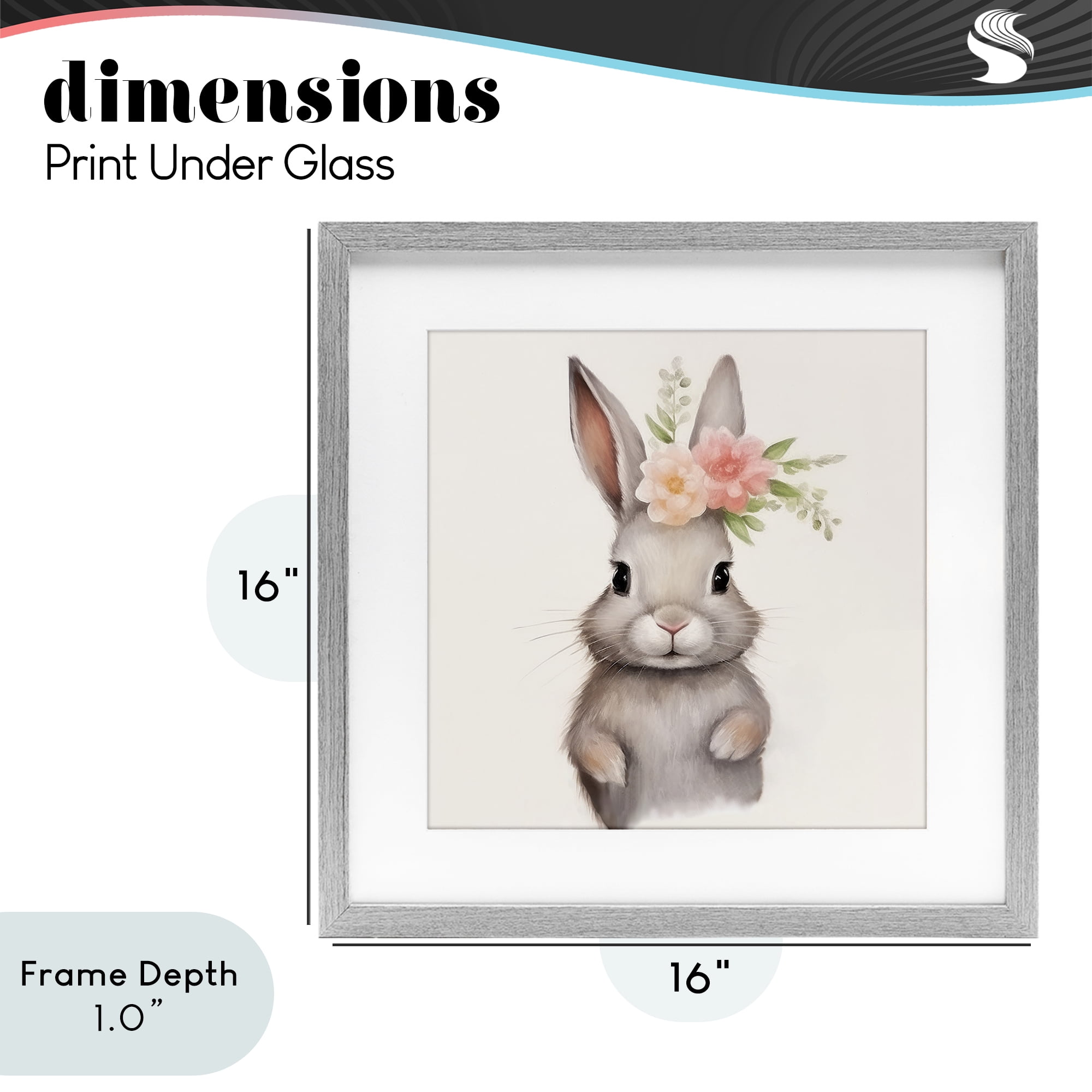 Stupell Industries Sweet Floral Crowned Bunny Gray Framed Print Under Glass, design by Lazar Studio
