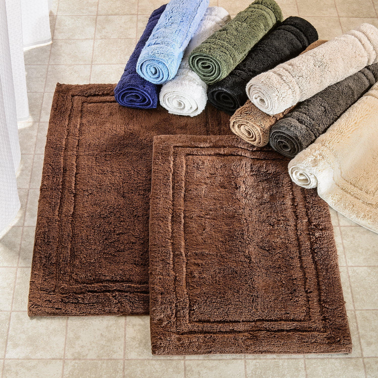 Bathroom Rug Set- 2-Piece Memory Foam Bath Mats-Wavy Microfiber  Top-Non-Slip Absorbent Runner for Shower, Tub, Sink, or Kitchen by Somerset  Home (Taupe) 