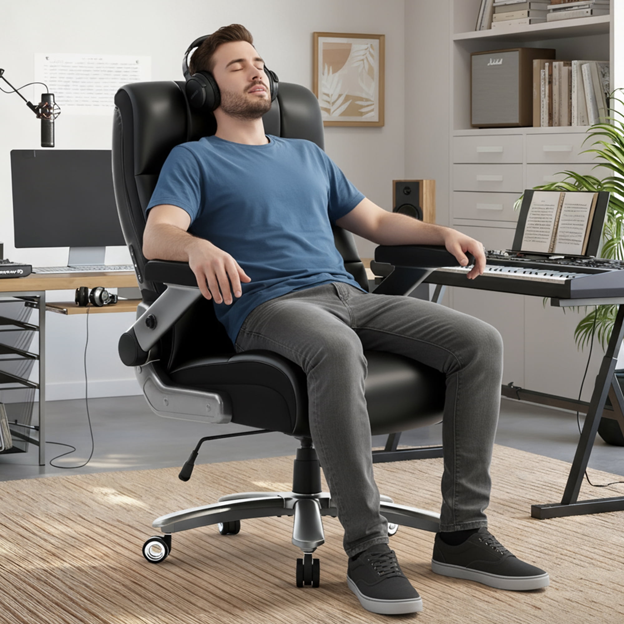 EOP 23.62'' Extra Wide Office Chair, 600 Lbs Big and Tall Executive Office Chair with Heat and Kneading Massage, Ergonomic Computer Chair with 3D Flip-up Arms, Black