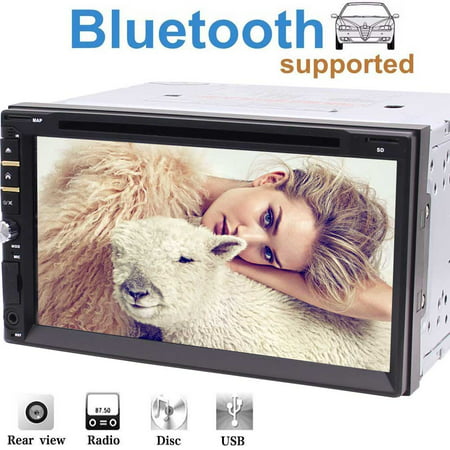 Double DIN 7'' Inch Capacitive Touch Screen Car Stereo Radio Receiver DVD CD Player Support GPS Navigation Bluetooth for Hands-Free 1080P Movies USB SD SWC FM AM RDS + Wireless Rear View Camera