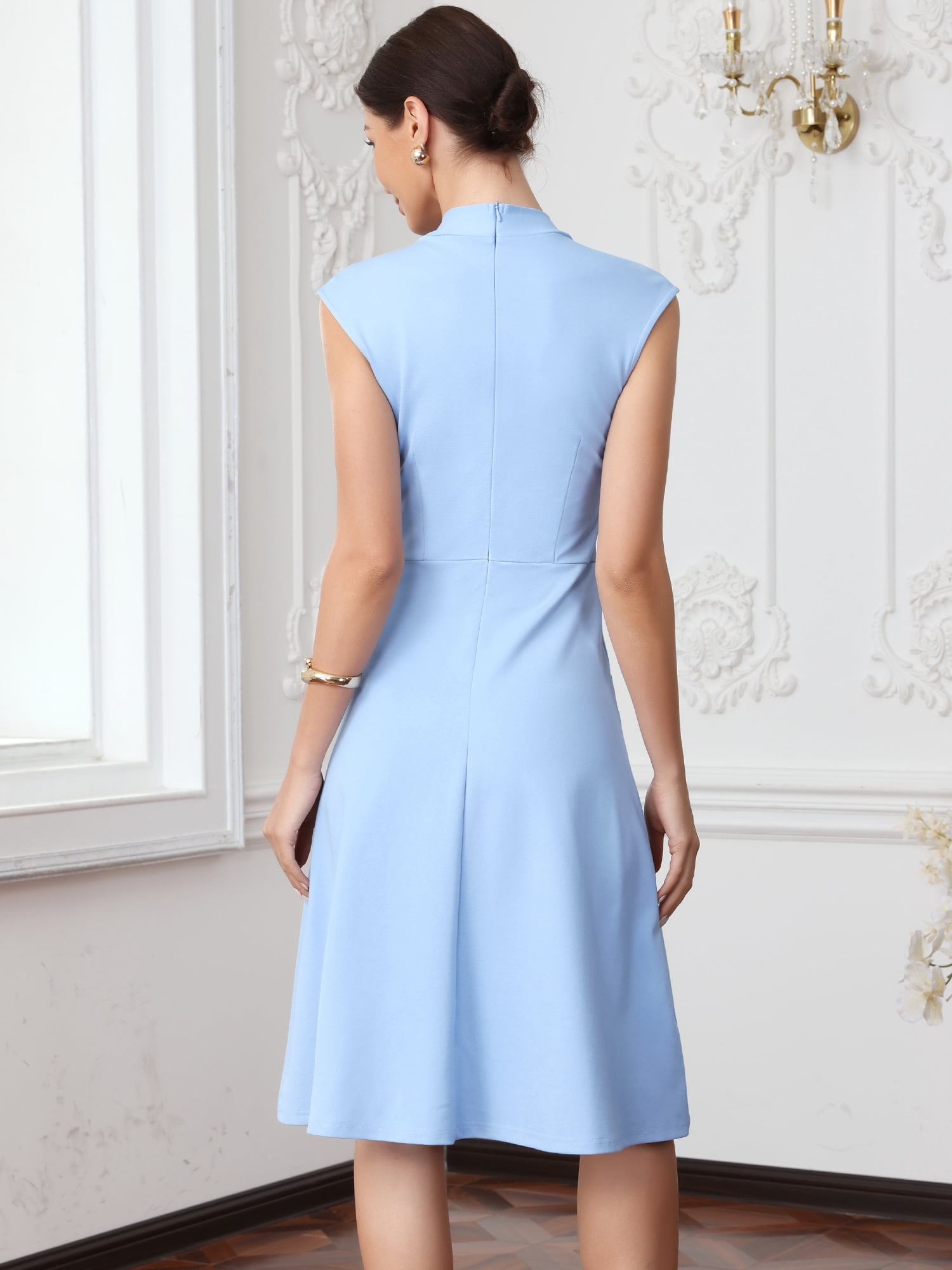 DARING DIVA Women's Elegant Knee Length Cap Sleeve Dressy Dress XL Light Blue