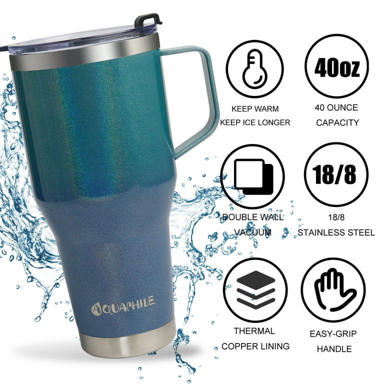 AQUAPHILE 30oz Stainless Steel Insulated Coffee Mug with Handle, Double  Walled Vacuum Travel Cup with Lid & Straw, Reusable Thermal Coffee Cup,  Portable Coffee Tumbler,Light Blue 