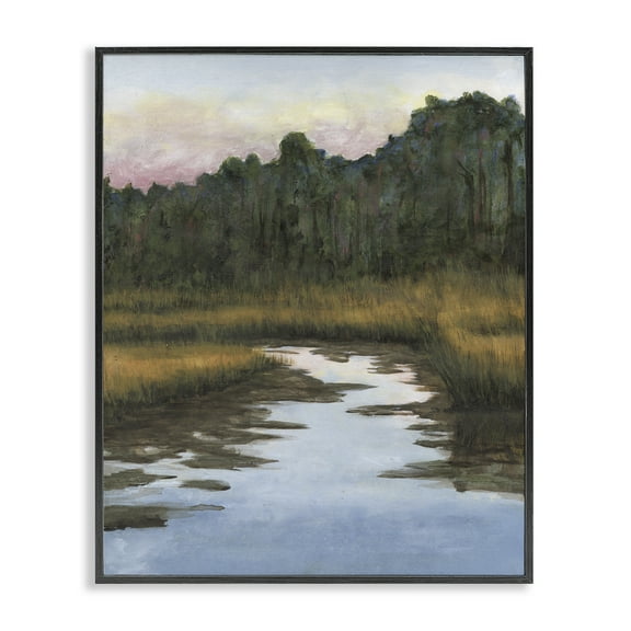 Stupell Industries Peace Stream in Nature Landscape & Nature Painting Black Framed Art Print Wall Art, 11 x 14