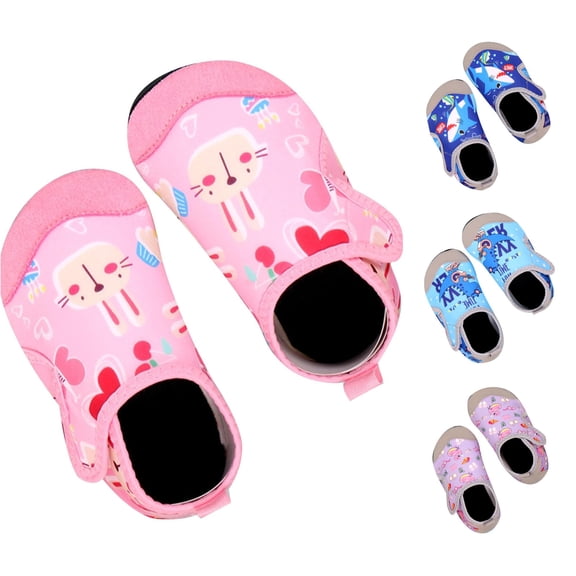 Xijirk Baby Toddler Water Shoes Shark Print Aqua Socks Non-Slip Swim Shoes Pink,4.5-5.5 Years