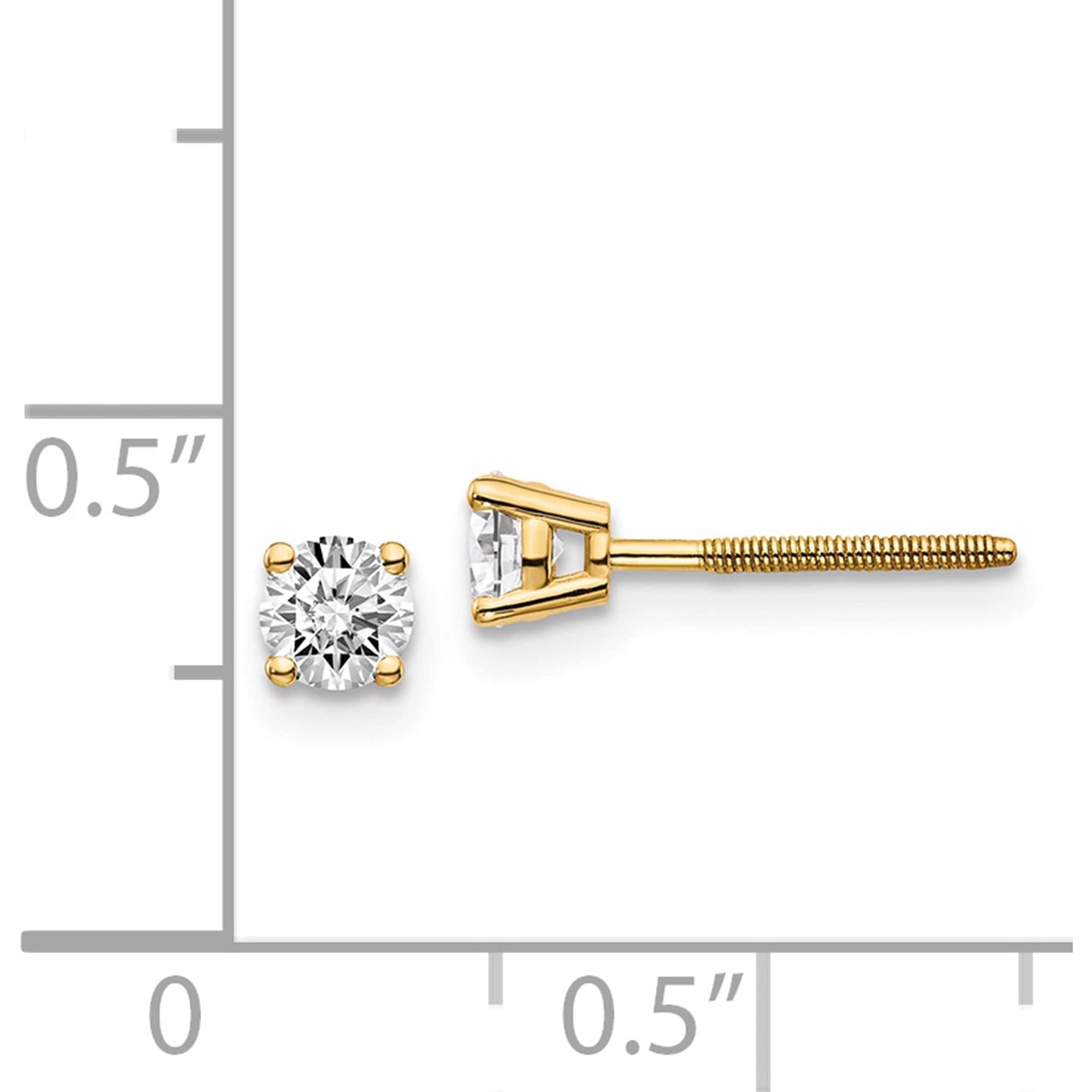 14K Yellow Gold 14Ky .40Ct. Si3 G-I Diamond Stud Thread On/Off Post Earrings (3.8 X 3.8) Made In United States st3-40