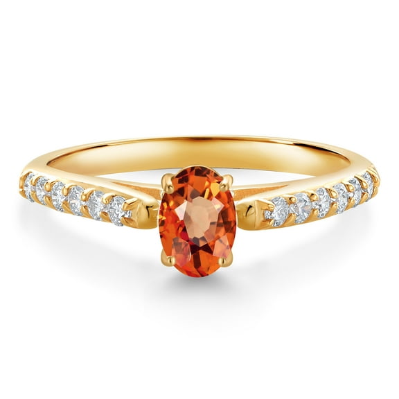 Gem Stone King 10K Yellow Gold Orange Sapphire and White Lab Grown Diamond Engagement Ring for Women (0.73 Cttw, Oval 6X4MM, Gemstone September Birthstone, Size 6)