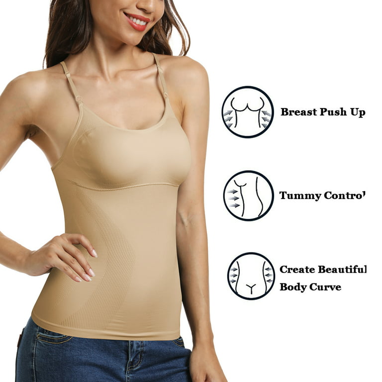 Ladies Stretch Cami with Built-in Shelf Bra Tank Top Adjustable Strap Yoga  Tops