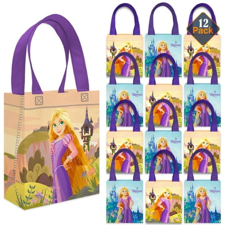 Rapunzel Party Favor Bags Set – 12 Pack 8" Tangled Goodie Bags for Kids Bulk Reusable Mini Totes | Disney Rapunzel Birthday Party Supplies