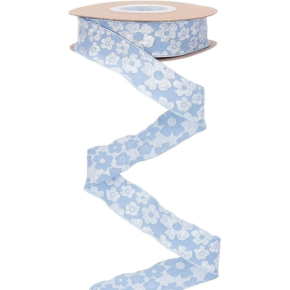 Flower Polyester Ribbons Light Sky Blue 1 inch(25mm) about 9.84 Yards(9m)/Roll