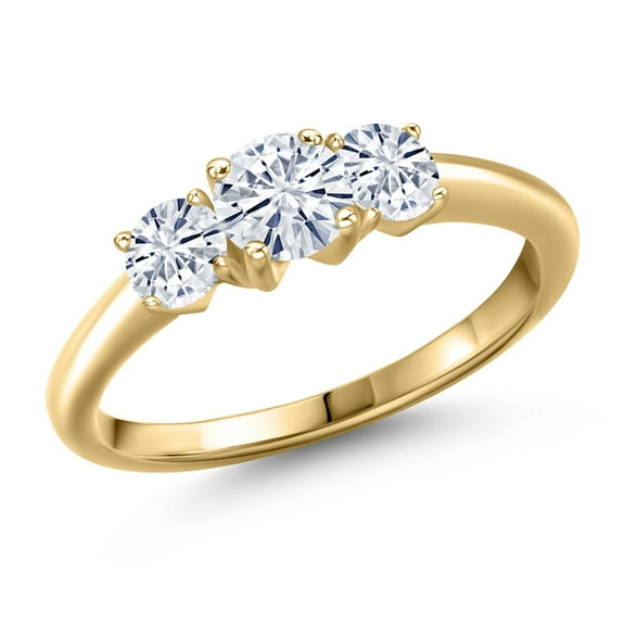 Gem Stone King 10K Yellow Gold White Moissanite Engagement Ring for Women | 0.96 Cttw | Round 5MM | Gemstone Birthstone | Size 6