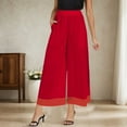 thumbnail image 2 of Lixiuxyad Women's Pants Women's Flowy Wide Leg Casual Pants High Waisted Elastic Waistband Lightweight Chiffon Comfortable Trousers With Pockets Red, 2 of 5