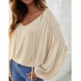 thumbnail image 3 of Blusa de ajuste casual con cuello en V y manga larga con cordón para mujer de moda para citas en la oficina Albaricoque S, 3 of 8