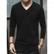 thumbnail image 4 of Suéter de punto para hombre, ropa de hombre negra, color sólido, liso, cuello en V, jerseys, estilo coreano, informal, de alta calidad, réplica, grueso, para invierno, 4 of 4