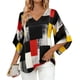 thumbnail image 1 of Camisas de Manga 3/4 de Mujer Elegante Blusa Suelta con Cuello en V con Estampado Floral Geométrico para Trajes Informales, de Trabajo O Sociales, 1 of 6