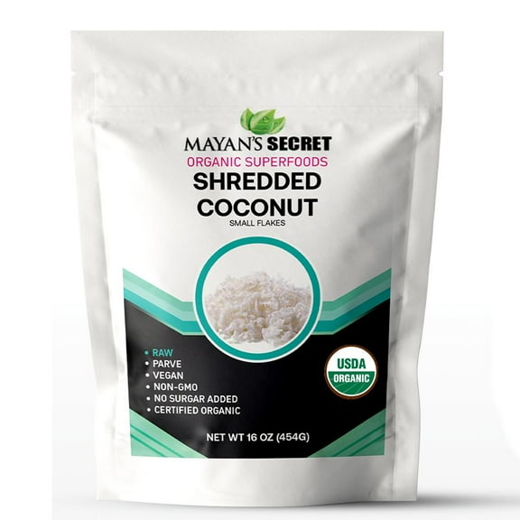Mayan's Secret Organic Shredded Coconut Small Flakes Unsweetened Perfect for Baking, Organic Superfoods, Non-GMO, Raw, Gluten-Free, Vegan, USDA Certified, 1 Lb