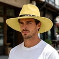 thumbnail image 4 of Timeless Fedora Hat For Everyday Leisure – Wide Brim Jazz Style With Ethnic Design Flat Unisex Fashion Headwear Cowboy Hat, Yellow, 4 of 5