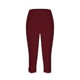 thumbnail image 6 of Capri Leggings for Women High Waisted Stretch Yoga Pants Summer Workout Athletic Running Cropped Pants Wine M, 6 of 6